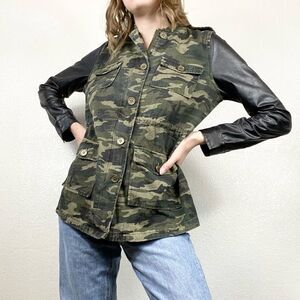 Fifty Street Green Camo Leather Sleeve Jacket